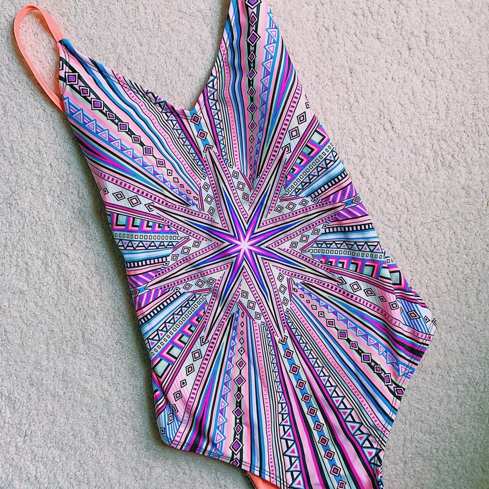 XHilaration Bright Neon One Piece Bathing Suit, M